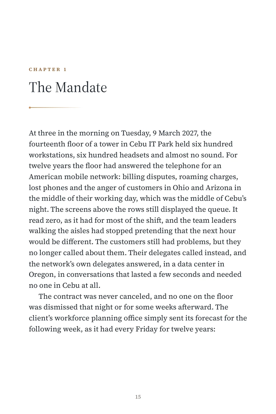 The original printed page 15: Chapter 1 — The Mandate